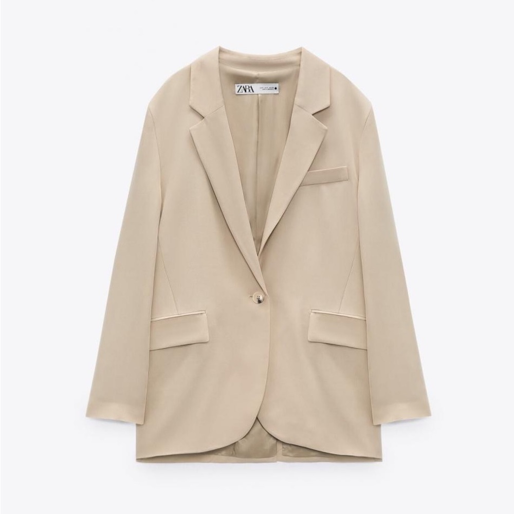 BNWT Womens Zara Flowy Oversized Blazer - Size XS - Beige - Chic Classic Jacket